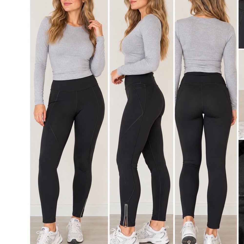 Savage X Fenty Sport Black High Rise Performance Leggings Size L 12-14 Zip Ankle